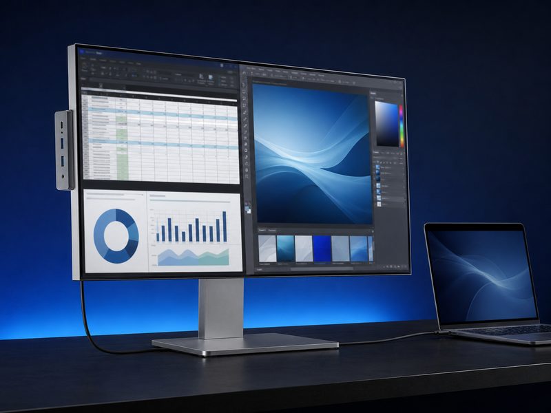 Dell UltraSharp U2725QE 27-inch 4K monitor with Thunderbolt hub on a clean desk