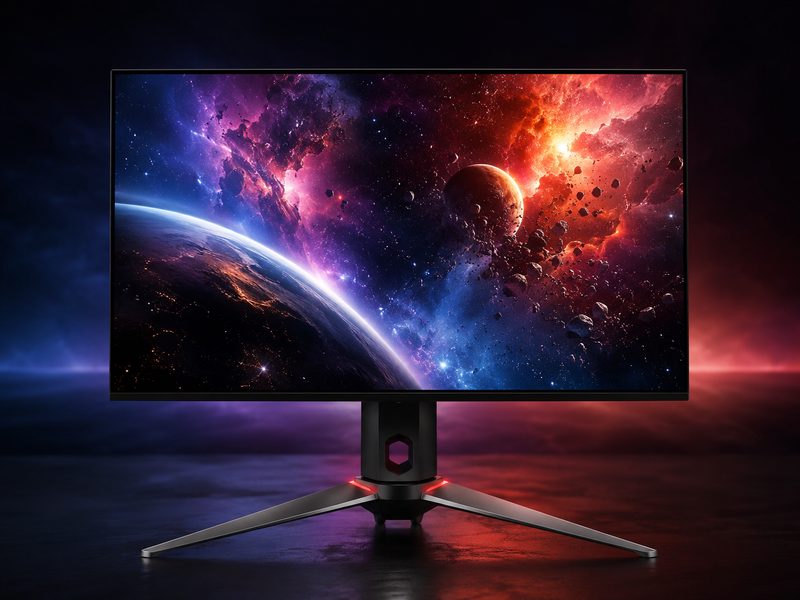ASUS ROG Swift OLED PG27UCDM 27-inch 4K QD-OLED gaming monitor on a desk