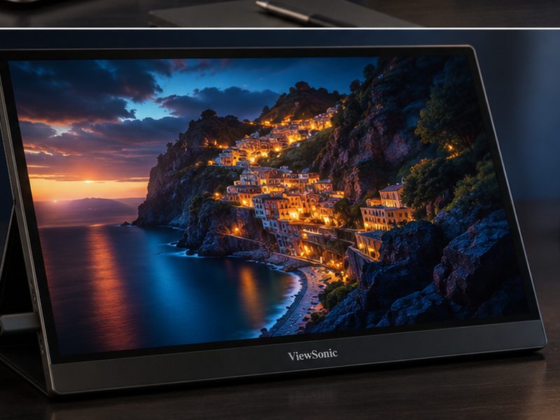 ViewSonic ColorPro VP16-OLED portable monitor showing deep-contrast imagery